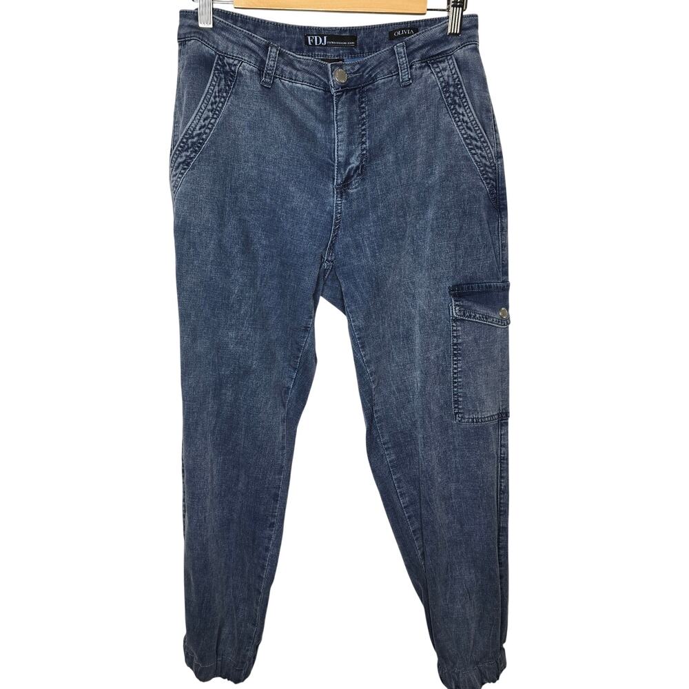 FDJ French Dressing Jeans Olivia Blue Denim Cargo Joggers Size 6